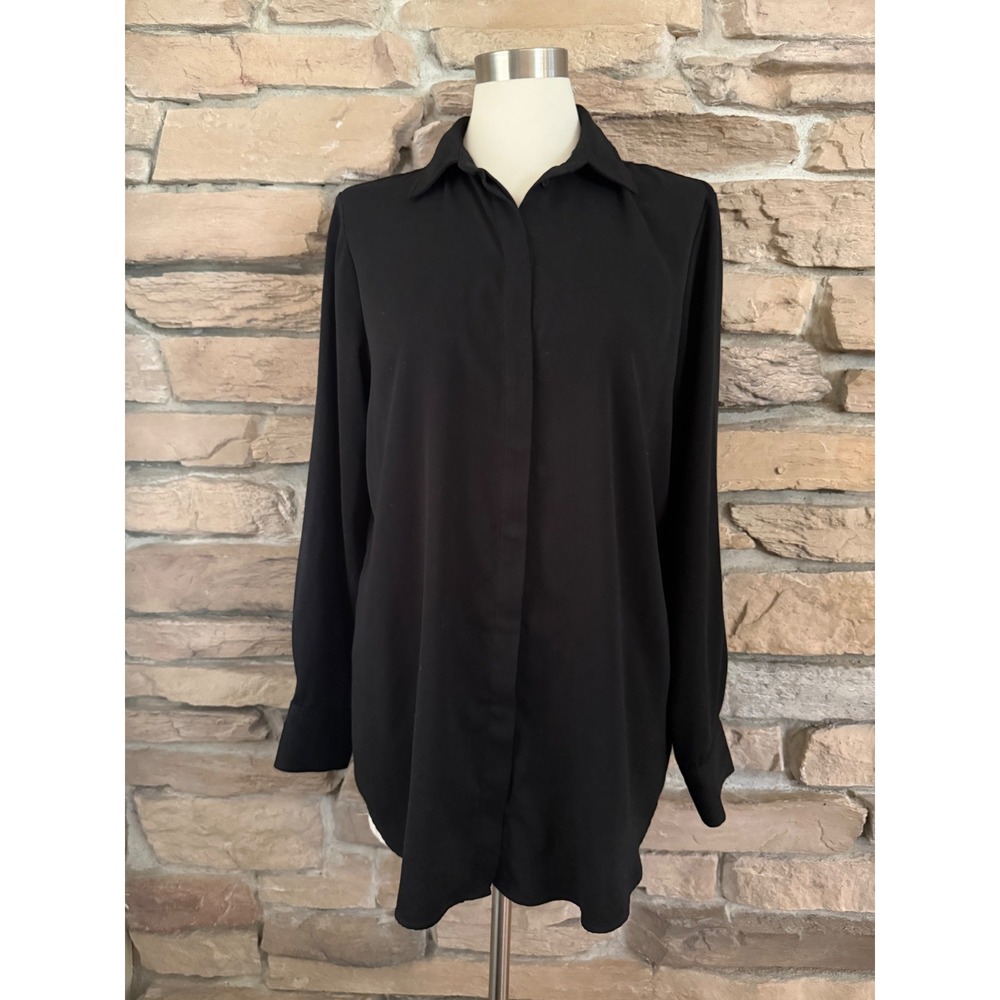 Dalia Womens Black Long Sleeve Button Up Blouse Collared Shirt Size Large CO5595